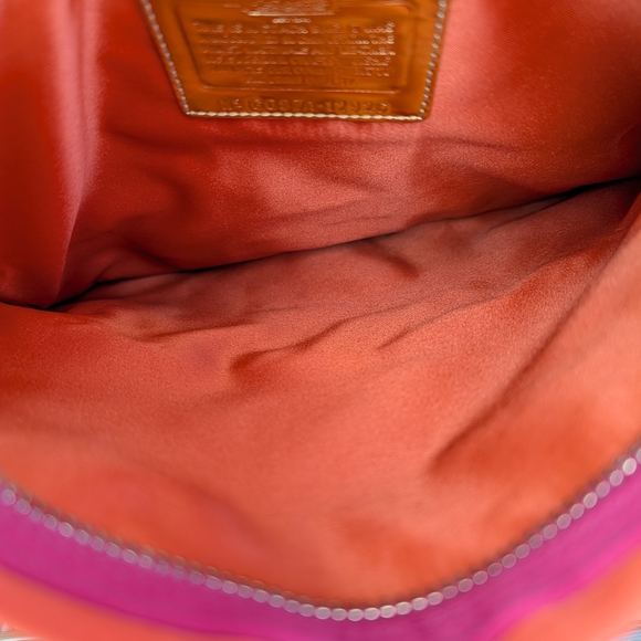 Coach Anna Satin Fold-Over Flap Clutch Purse Bag Gold Tone Hardware Pink Orange